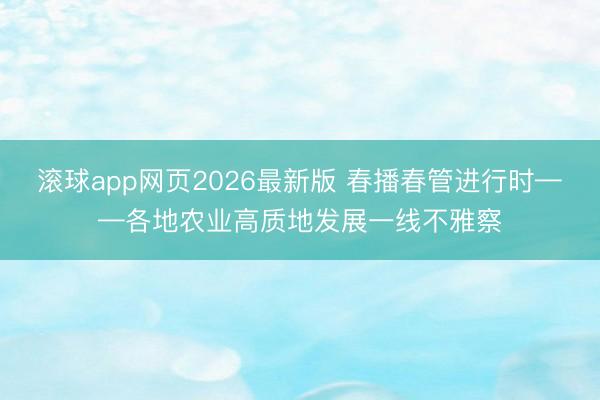 滚球app网页2026最新版 春播春管进行时——各地农业高质地发展一线不雅察